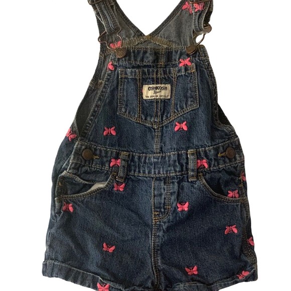 Oshkosh B'Gosh Girls size 24m Denim Shortalls Butterfly Overalls Embroidered - Picture 1 of 10